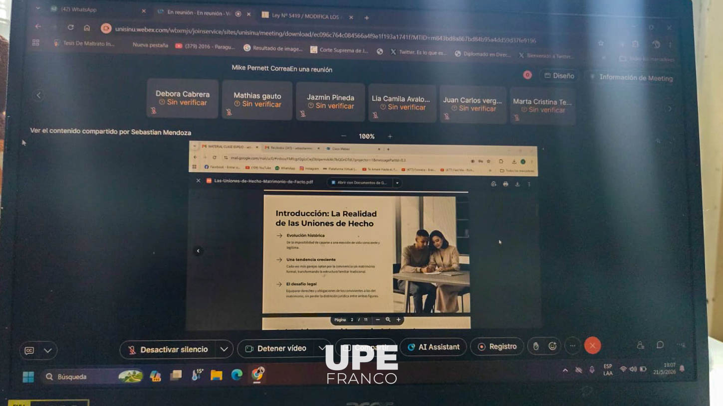 UPE Franco y Universidad del Sinú desarrollaron Clase Espejo Internacional sobre Derecho de Familia